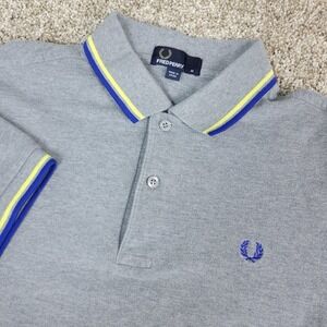 Fred Perry Mens Medium Solid Gray Stretch Knit Polo Short Sleeve